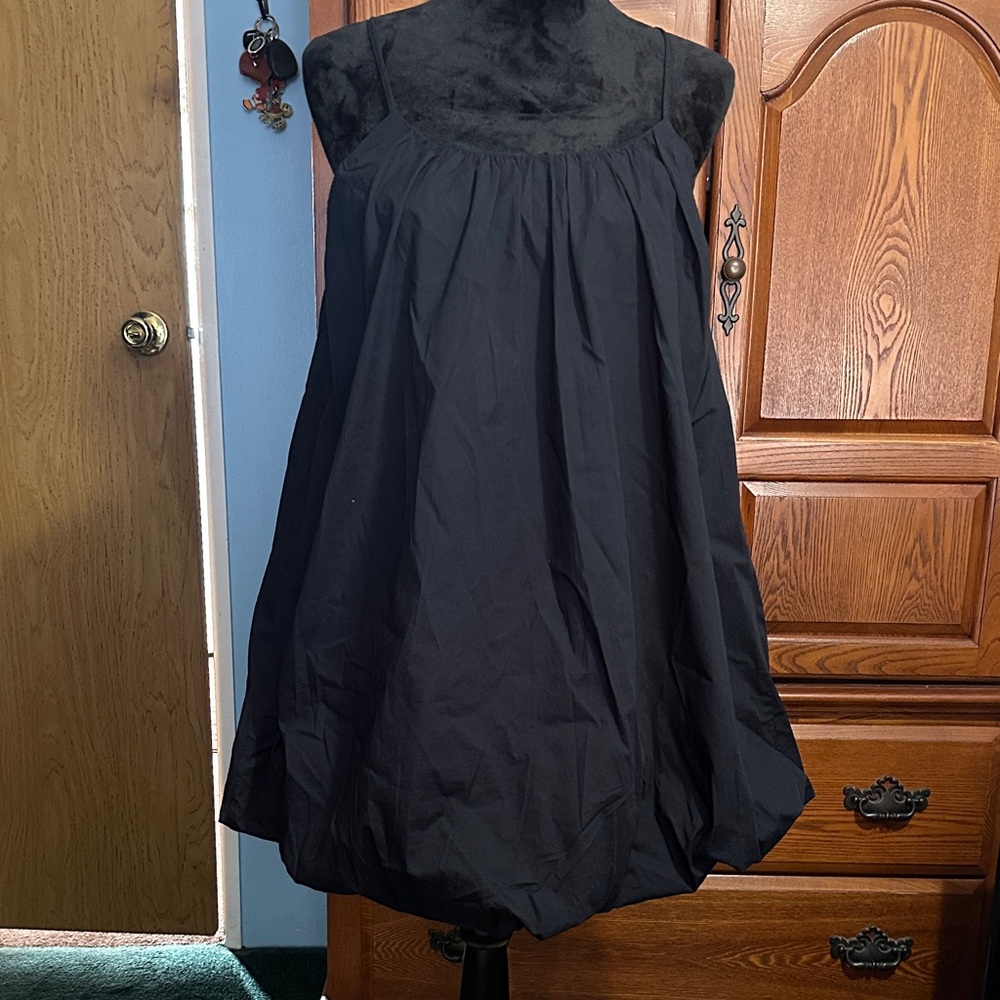 Corryn Black spaghetti strap bubble mini dress